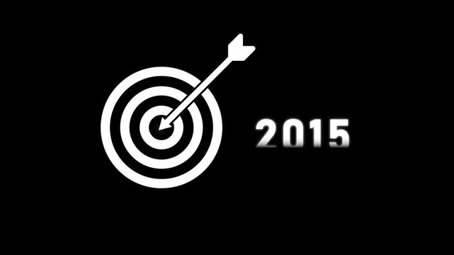 White target with an arrow in the bullseye and the year 2026 reflected on a black background dartboard