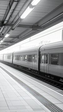 Leerer Bahnsteig  Zug f&auml;hrt ein