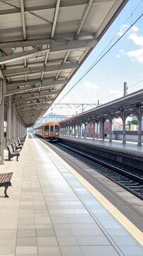 Leerer Bahnsteig  Zug f&auml;hrt ein
