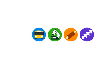 Small icons representing different modes of transport, science, recreation, and finance shown together in a clear layout on a white background