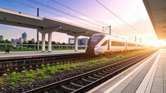 Leerer Bahnsteig  Zug f&auml;hrt ein