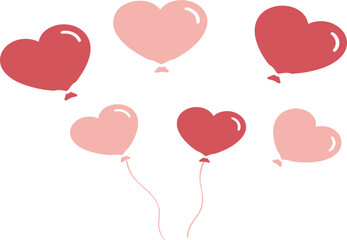Hand Drawn Heart Shaped Balloons Set in Red and Pink Isolated on White Background Vector Illustration © MdMunzurul