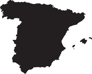 Fototapeta na wymiar Black Iberian Peninsula Vector Map – Spain and Portugal Silhouette Outline Isolated on White