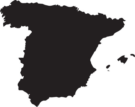 Black Iberian Peninsula Vector Map &ndash; Spain and Portugal Silhouette Outline Isolated on White