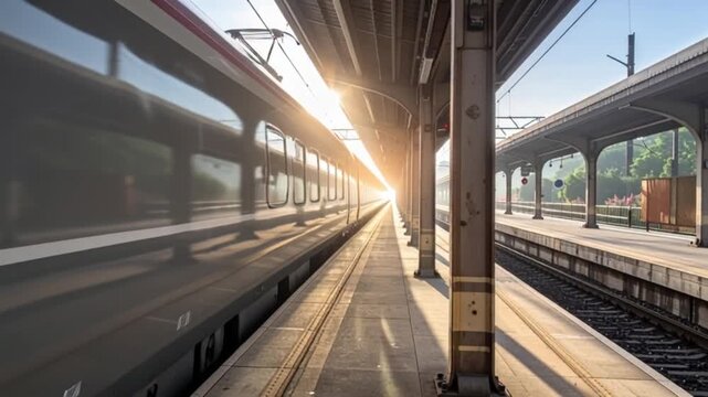Leerer Bahnsteig  Zug f&auml;hrt ein