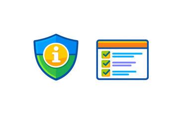Protection and information checklist on a blue shield and checklist in a digital layout for cybersecurity advice