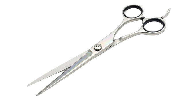 Professional hair cutting scissors isolated PNG, silver metal shears for barbers and hairdressers on transparent background