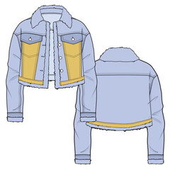 Fleece denim jacket vector mockup template technical flat design. © Clothing Design
