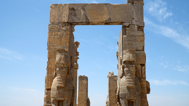 Lamassu Guarding the Entrance Gate of All Nations. Ruins of Persepolis, The Capital of Achaemenid Empire. Shiraz, Iran.