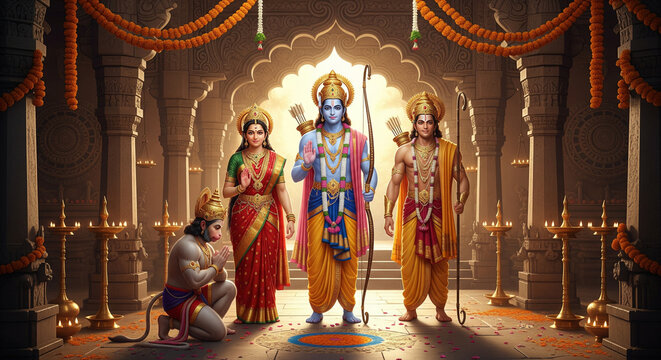Hindu god rama sita laxmana hanuman darshan ram navami festival celebration wallpaper hd
