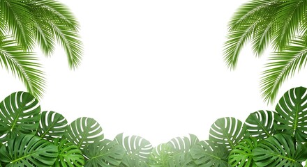Tropical palm leaves border with white background for design projects