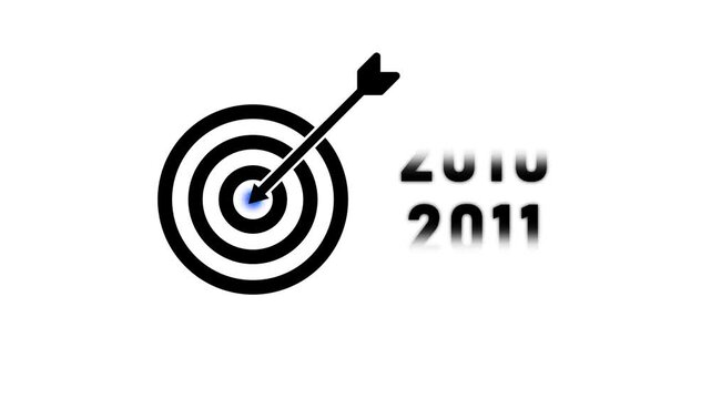 Black arrow hitting the bullseye of a target with the number 2029 dart goal