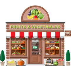 Street Shop Building. Fruit and Vegetable Store