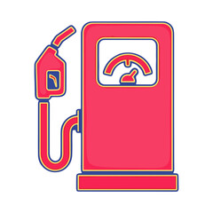 Stylized and Colorful Gas Pump with a Fuel Nozzle and a Gauge Displaying the Measurement, Ready to Dispense Gasoline or Diesel for Vehicles and Transportation