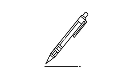 Simple line art illustration of a retractable ballpoint pen isolated on a white background for office stationery concept.