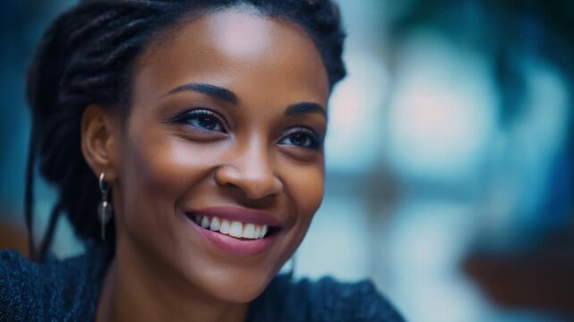 A Radiant Woman with a Bright Smile Capturing Joy and Positivity in a Serene Moment of Self-Expression and Happiness.
