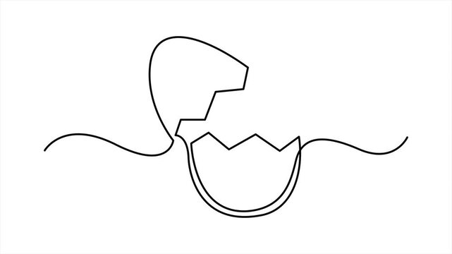 Continuous one line drawing animation of a cracked open eggshell on white background