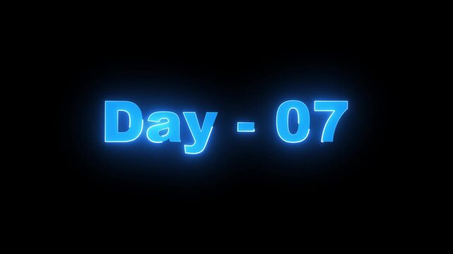 Blue Glowing Neon Day 07 Text Title on Black Background for Video Intros, Daily Challenges, Social Media Countdowns, and Episodic Content