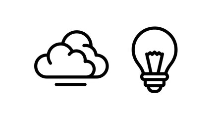 Creative Solutions Icon Set: Cloud Data and Lightbulb Idea Symbol in Minimalist Line Art