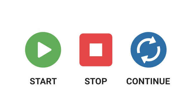 Round-up of circular arrow icons depicting the concepts of start, stop, and continue operations for user interfaces