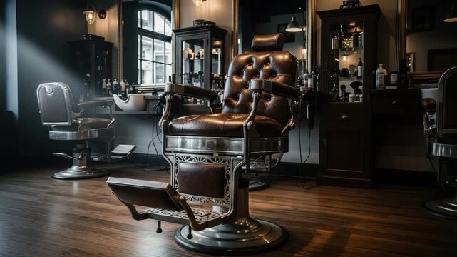 Antique Barber Chair in Classic Grooming Salon