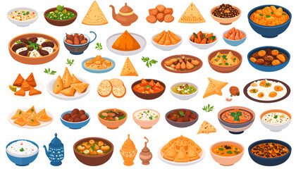 Assorted International Cuisine Dishes and Ingredients.