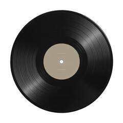 Classic Black Vinyl Record Disc with Blank Center Label Isolated on Black Background for Music Branding, Audio Production, Retro Media, and Sound Design Concepts