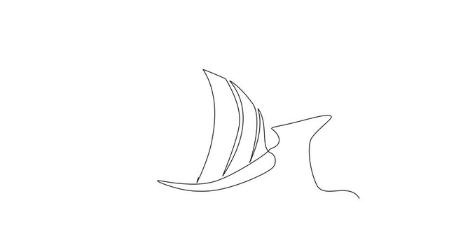 Striped Tropical Fish Swimming. Sea Animals Concept. Single line draw design Video 4k. Footage graphic illustration