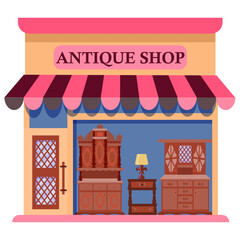 antique furniture store illustration in a flat