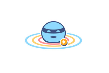 Fototapeta premium Ninja character with blue color and circular patterns in background during a creative design session at a graphic design studio