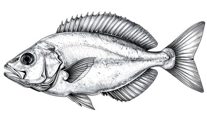 Obraz premium Detailed hand-drawn fish illustration in a vintage engraved style, featuring realistic scales and fins.