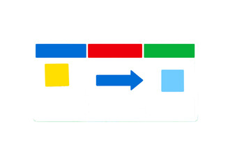 Colorful sticky notes arranged on white board with arrows showing movement from one section to another