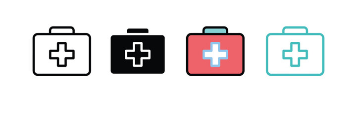 Obraz premium First Aid Kit Icon Set for Medical Emergency, Healthcare Safety, and Hospital Equipment Design vector illustration 
