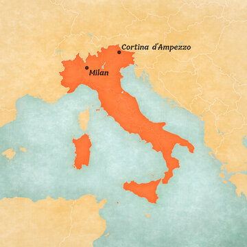 Map of Italy - Milan and Cortina d'Ampezzo