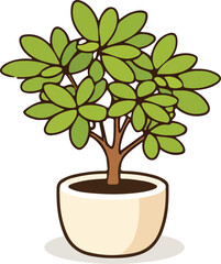 Potted Green Plant Flat Vector Illustration Houseplant Icon