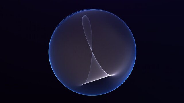 Futuristic glowing blue white energy sphere with smooth flowing light lines on dark background. Clean digital orb form with minimalistic motion, sci fi technology atmosphere and seamless loop animatio