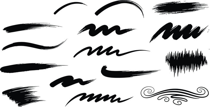 Black Brush Strokes and Swirls - Vector Design Set