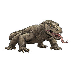Fototapeta premium Digital illustration of a brown prehistoric creature with an extended tongue on a white background