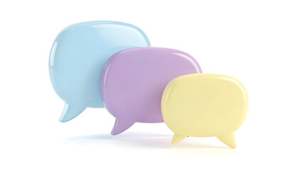 Three pastel colored speech bubbles in a row, representing communication and conversation