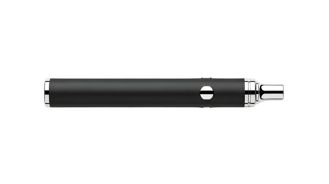 Electronic cigarette vape pen with matte black finish, modern vaporizer device for nicotine or oil, sleek portable vaping hardware with chrome accents isolated PNG with Transparent Background