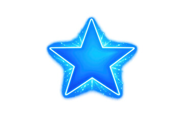 Obraz premium Blue star icon glowing with surrounding neon light and sparkling particles, symbolizing premium quality, ranking, success, and achievement