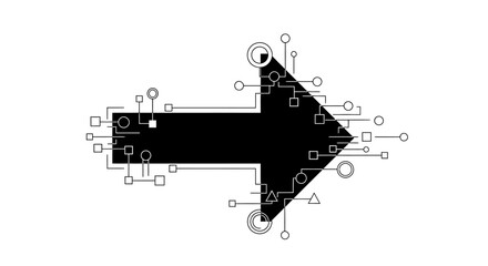 Abstract Digital Arrow with Circuit Board Traces, Isolated White Background