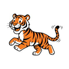 Fototapeta premium Cartoon tiger running with motion lines on white background