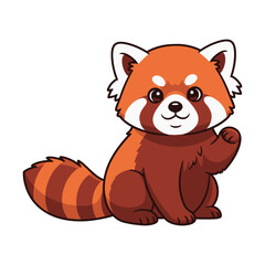 Fototapeta premium Cartoon red panda waving on a white background