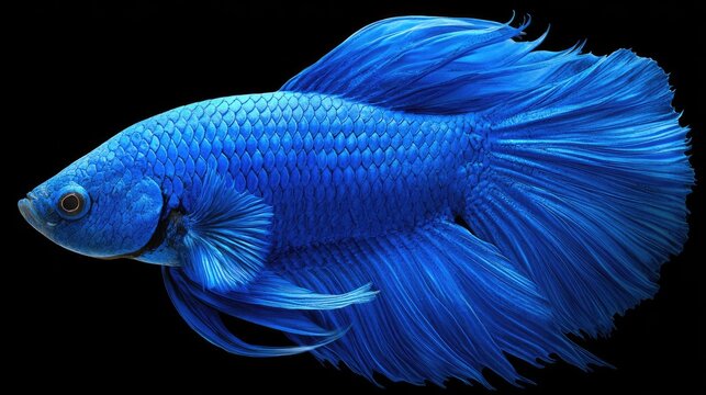 Vibrant blue siamese fighting fish isolated on a dark background showing detail