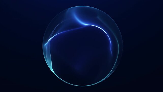 Smooth navy blue plasma orb with soft flowing liquid energy and subtle glow on dark background. Futuristic abstract sphere with elegant depth, fluid motion and seamless loop animation.
