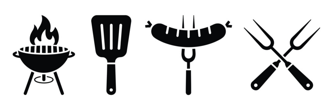 BBQ icon design showing barbeque symbols grilling equipment meat fire and outdoor cooking lifestyle themes