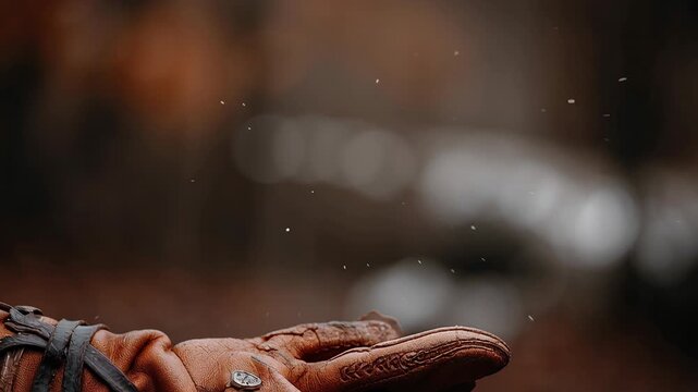 4k video of a falcon on a falconer's glove.