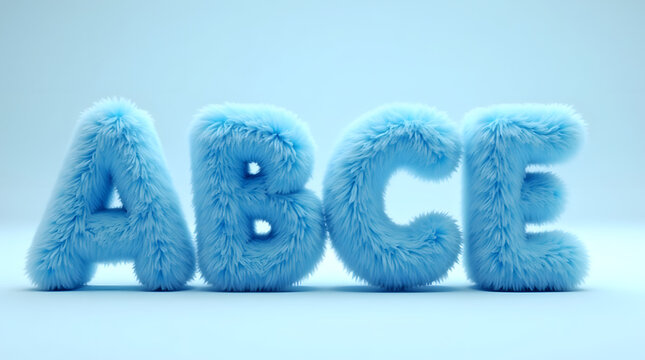 Soft blue furry letters spell 'ABCE', creating a playful and inviting atmosphere.
