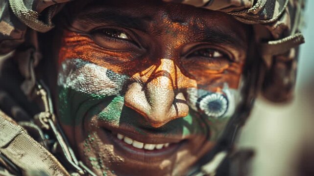 4k video of an Indian soldier smiling.